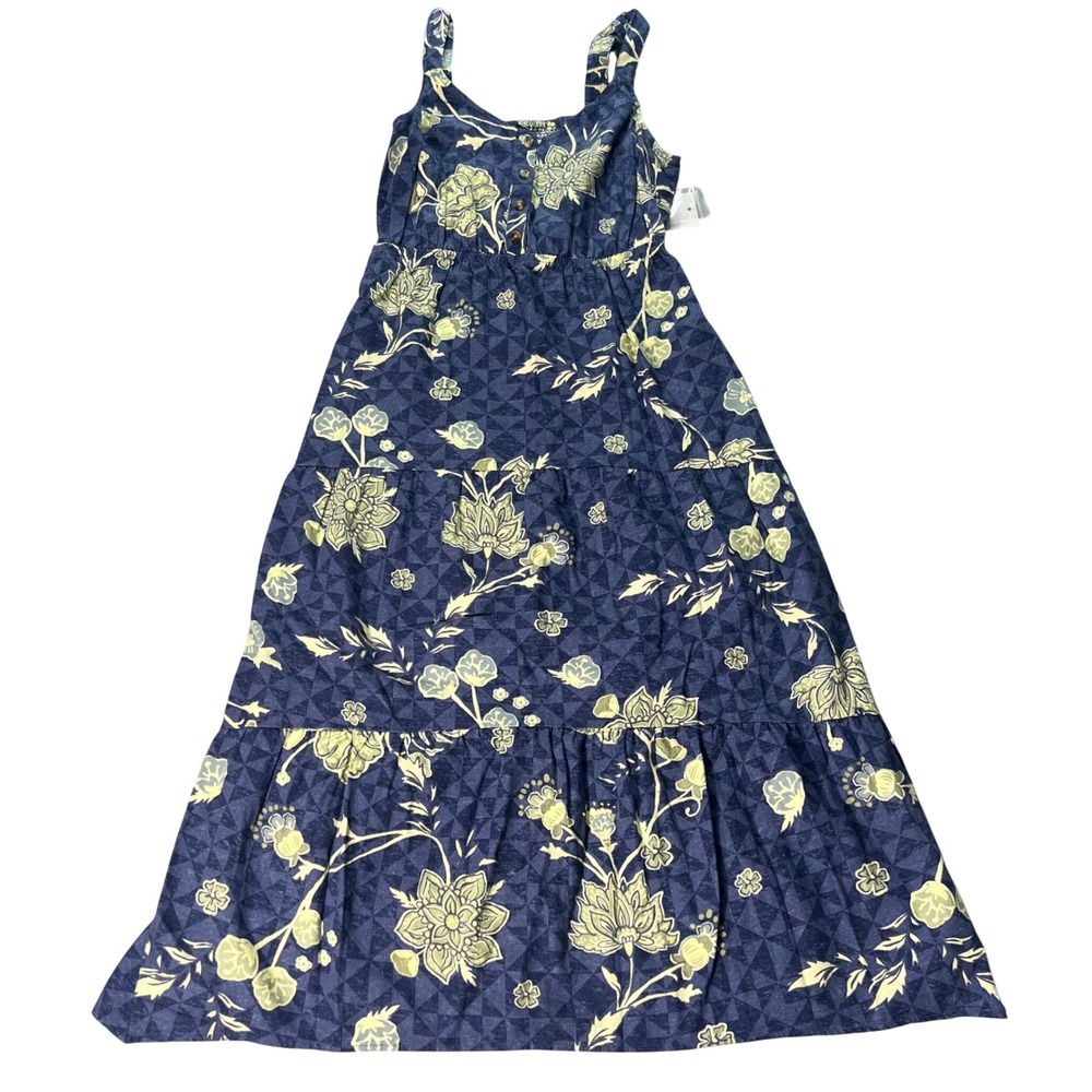 Sonoma Goods For Life Womens Small Blue Floral Linen Blend Tiered Maxi Dress NWT